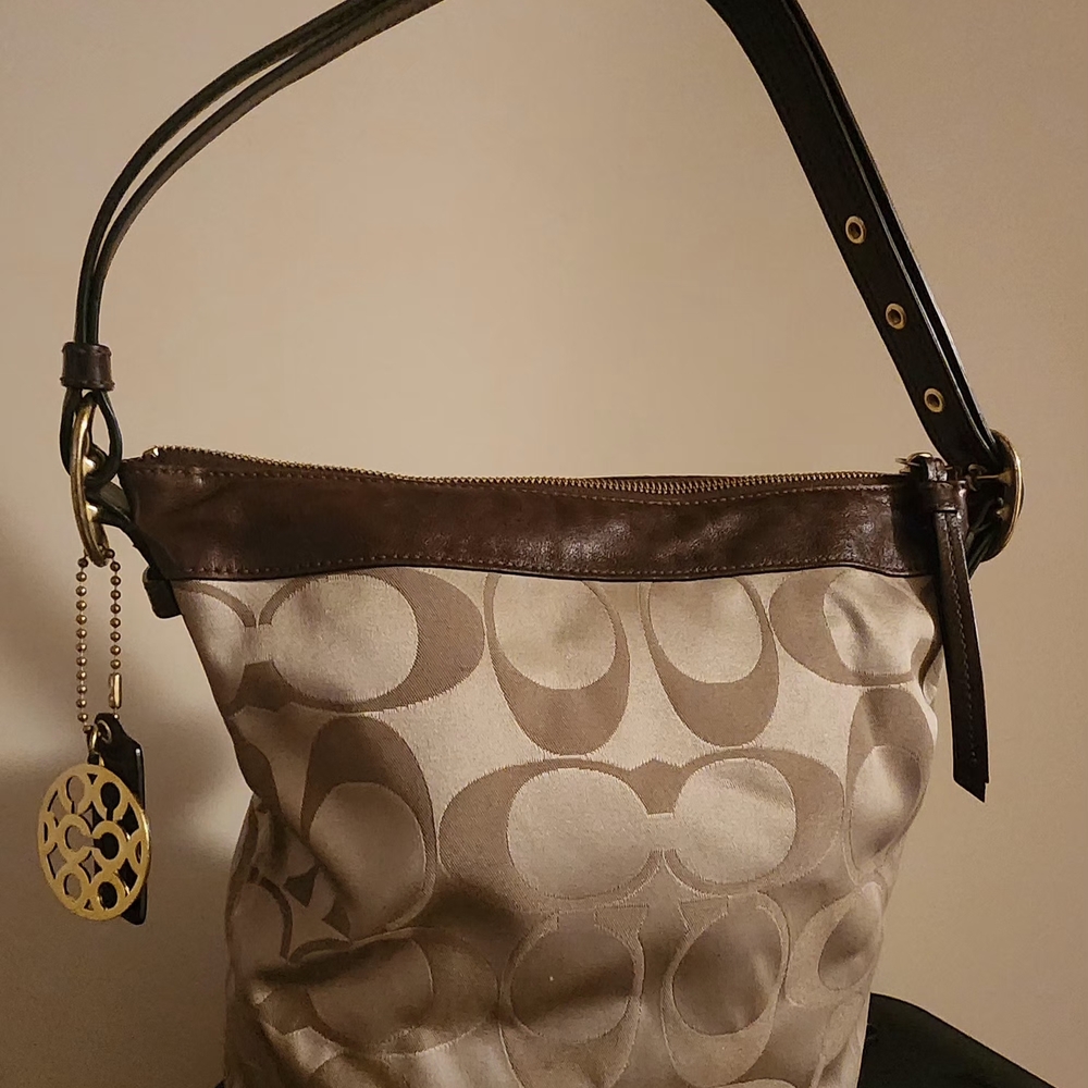 Coach Brown and Cream Shoulder Bag